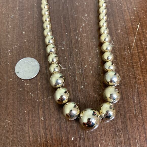 1950s Gold Tone Plated Graduated Bead Chainlink Necklace Signed‎ Korea - Picture 3 of 5